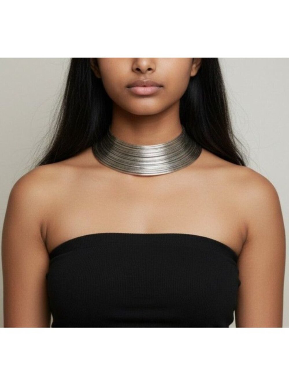 Silver Layered Collar Necklace Statement Multi Strand Choker Minimalist